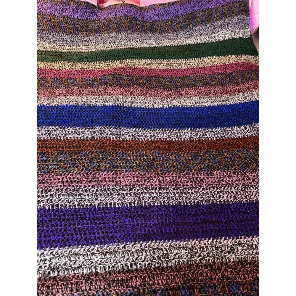Handmade Vintage Crochet Blanket/Throw Fringed Afghan Beautiful Colorful 75